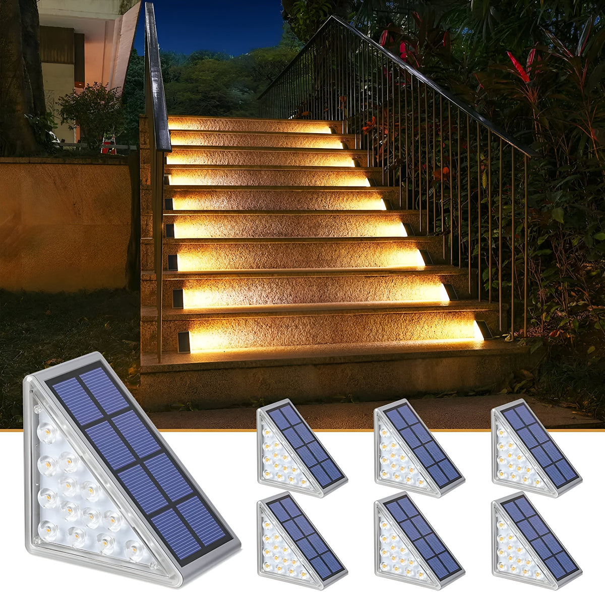 Waterproof LED Solar Triangle Step Lights - Set of 2
