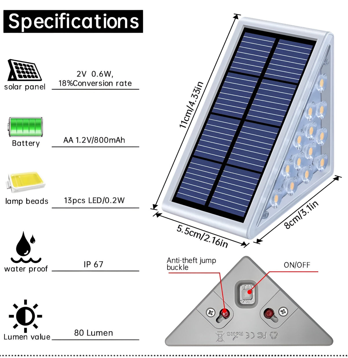 Waterproof LED Solar Triangle Step Lights - Set of 2