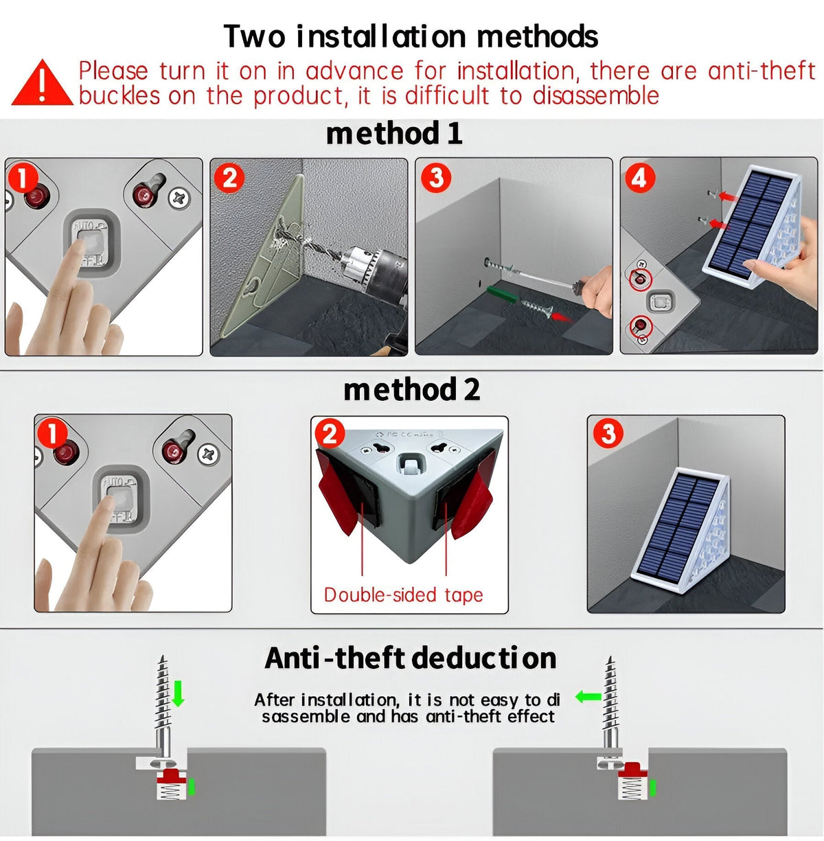 Waterproof LED Solar Triangle Step Lights - Set of 2
