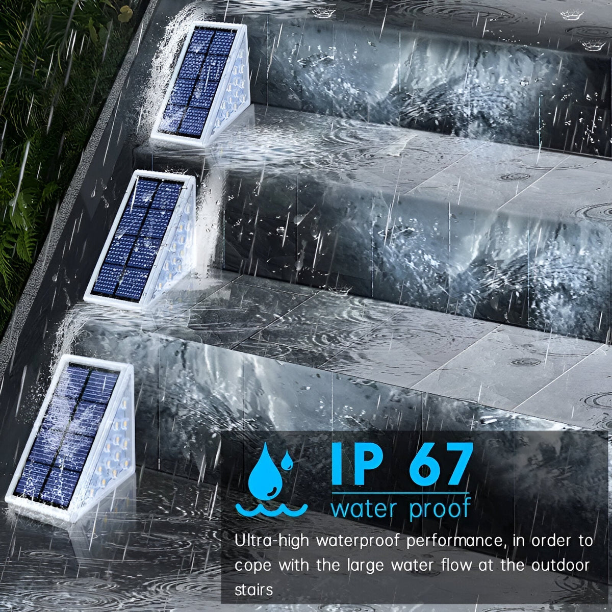 Waterproof LED Solar Triangle Step Lights - Set of 2