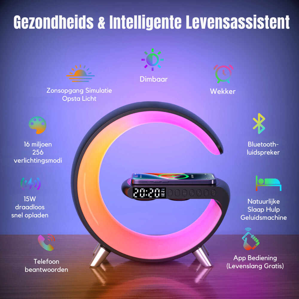 4-in-1 Smart Alarm Clock with Mood Light & Bluetooth Speaker